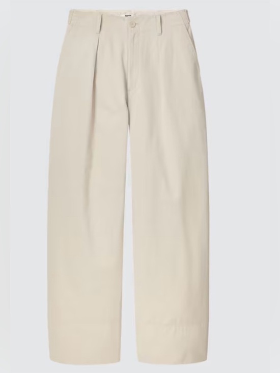 Uniqlo Pants - Uniqlo U Wide-Leg Cotton Twill Pants in Cream, W 25/ 63.5 cm
